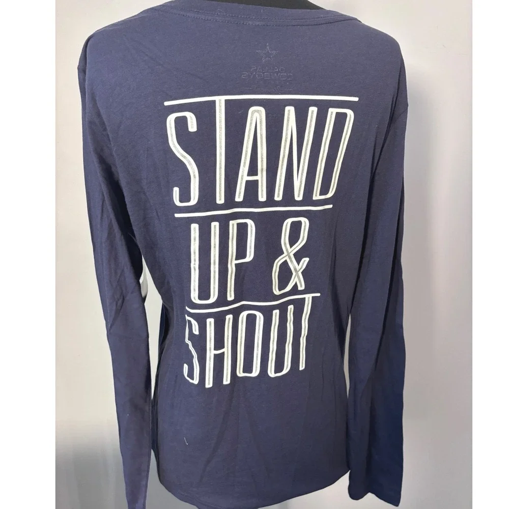 Dallas Cowboys Women's Long‎ Sleeve V-Neck T-Shirt Size L Stand Up Shout NWT